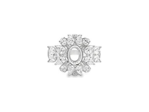 White Gold Ring with Pear-Shaped, Marquise, and Natural Round Diamonds (Center Stone to Be Set)